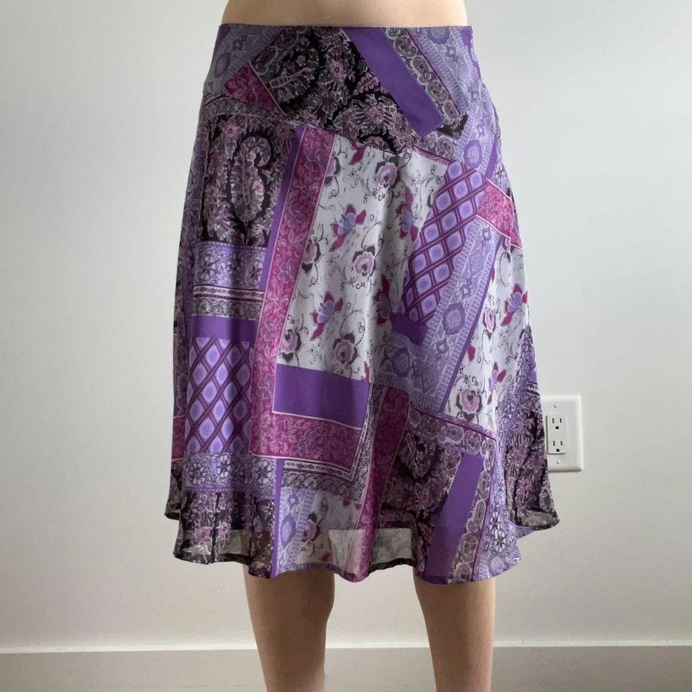 Y2K Tailor B. Moss Purple Patchwork Midi Slip Skirt